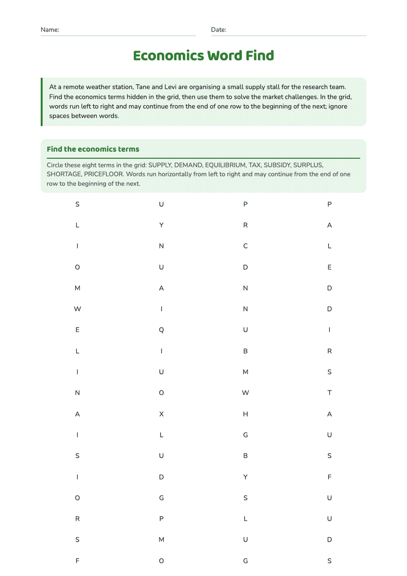 Economics Word Find