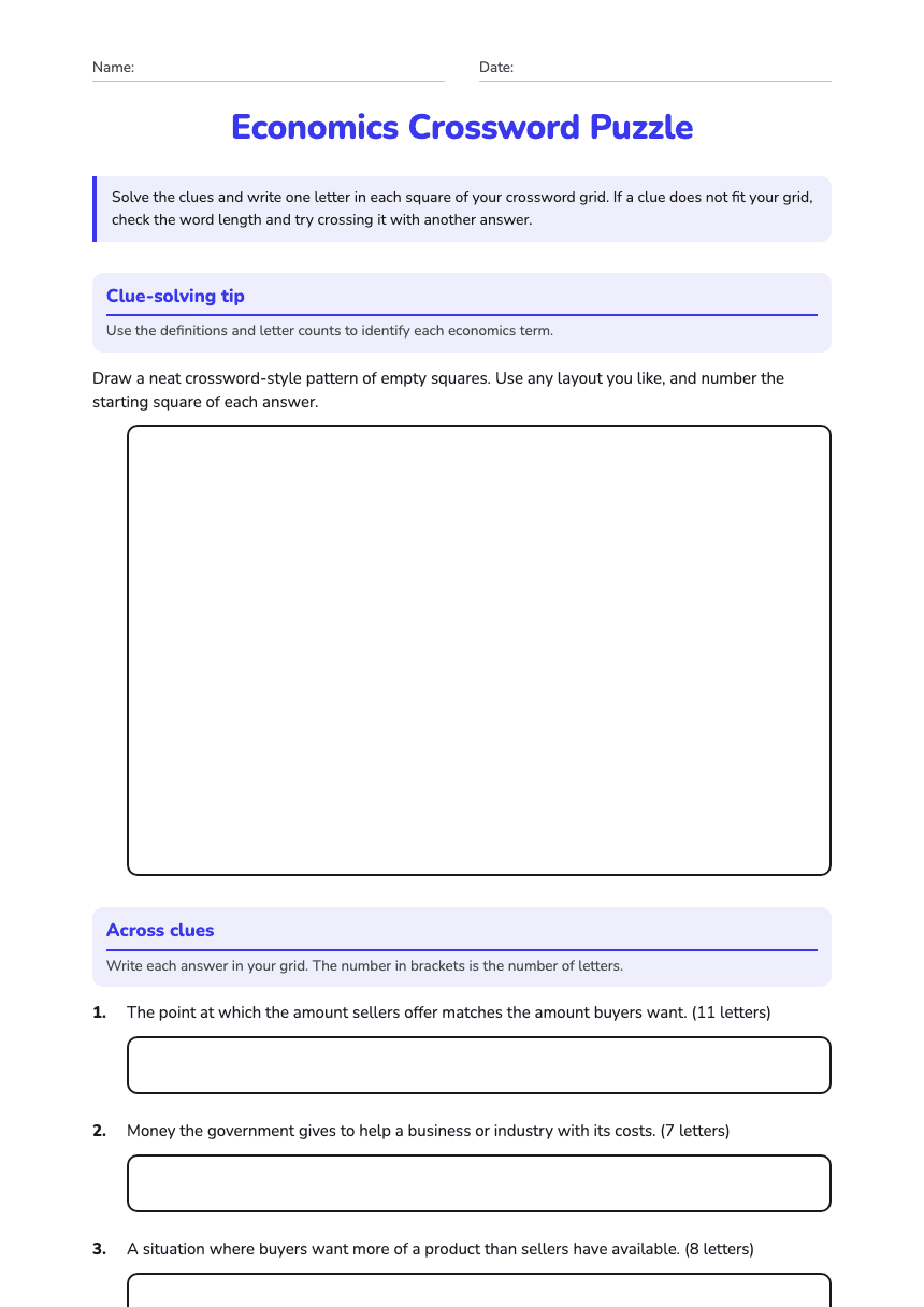 Economics Crossword Puzzle worksheet preview