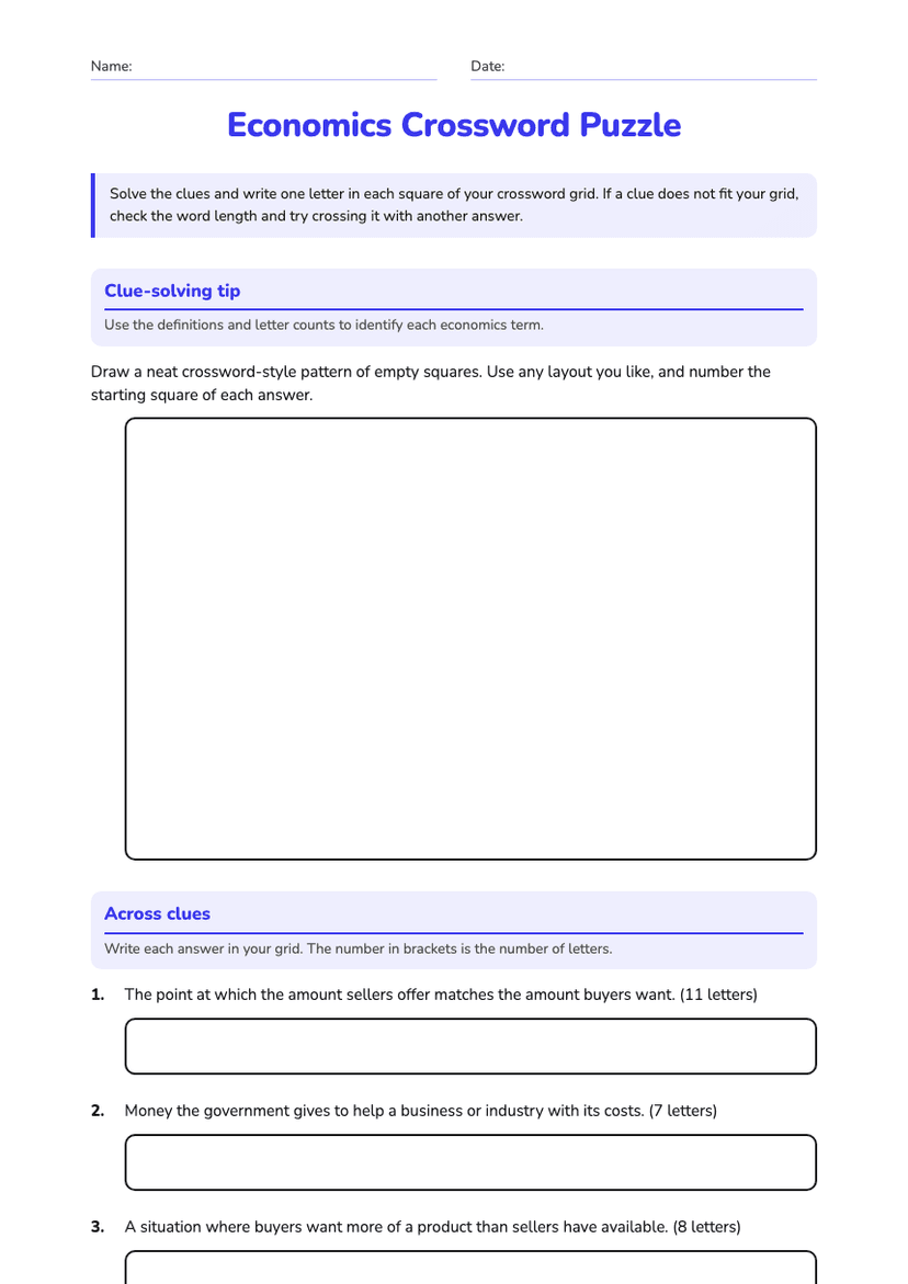 Economics Crossword Puzzle