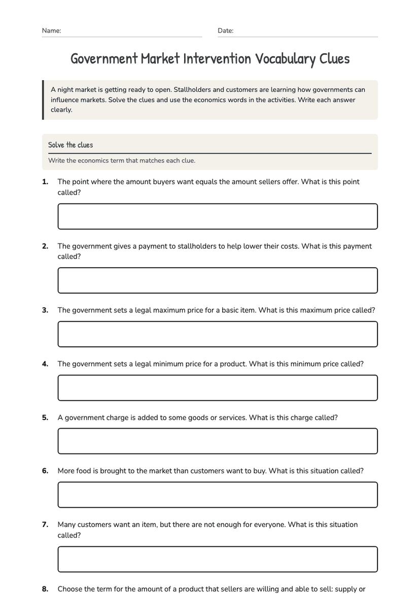 Government Market Intervention Vocabulary Clues