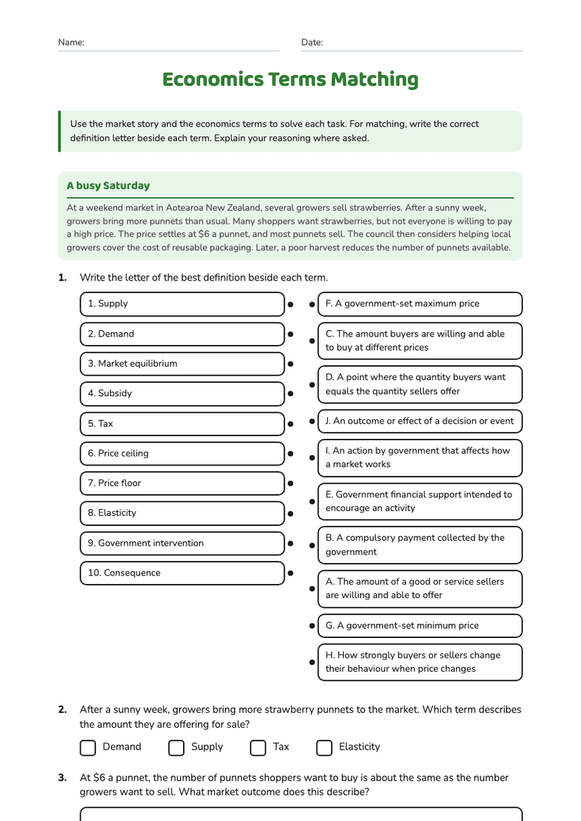 Economics Terms Matching