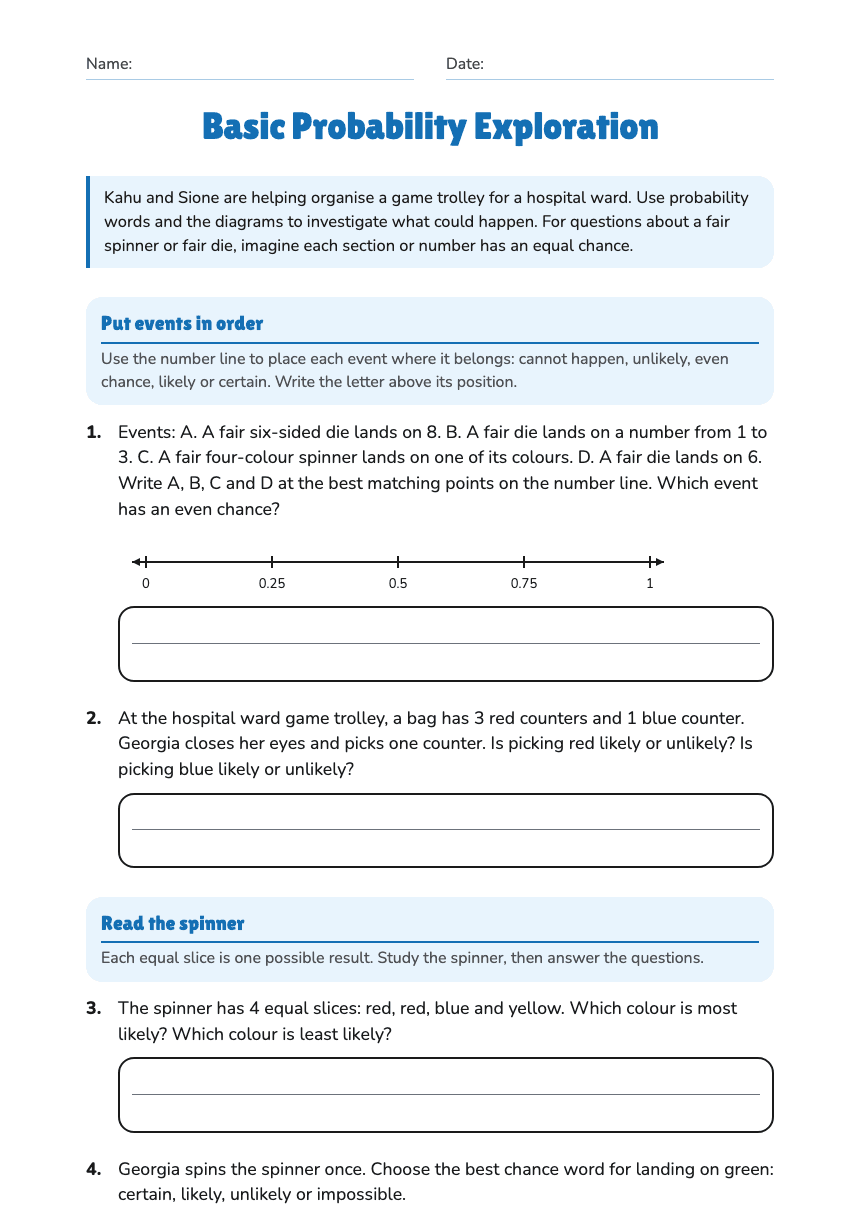 Basic Probability Exploration worksheet preview