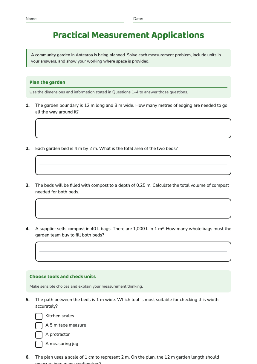 Practical Measurement Applications worksheet preview