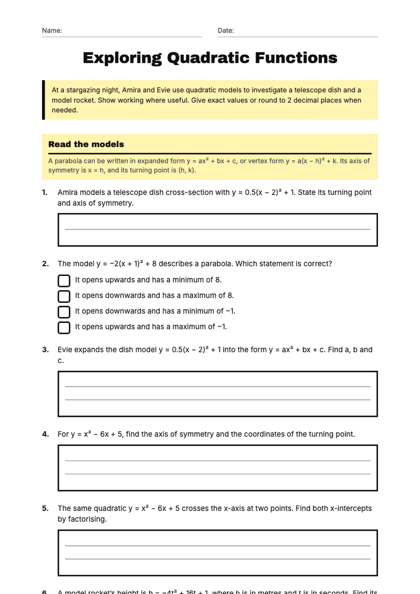 Exploring Quadratic Functions