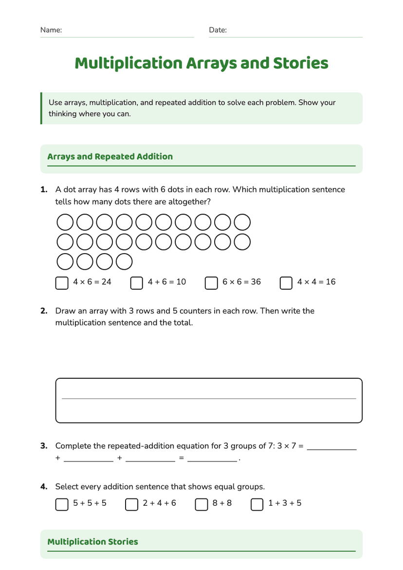 Multiplication Arrays and Stories