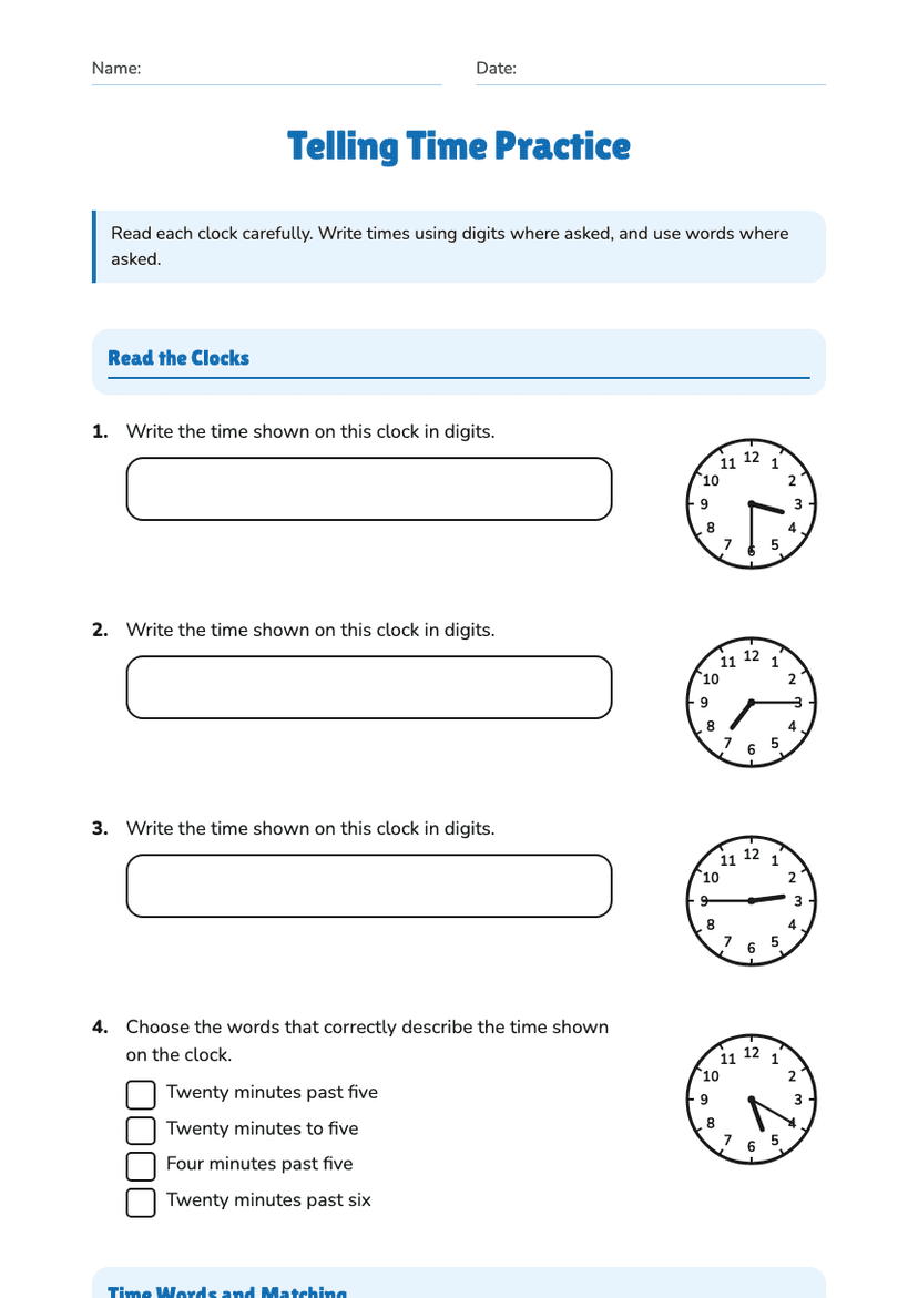 Telling Time Practice