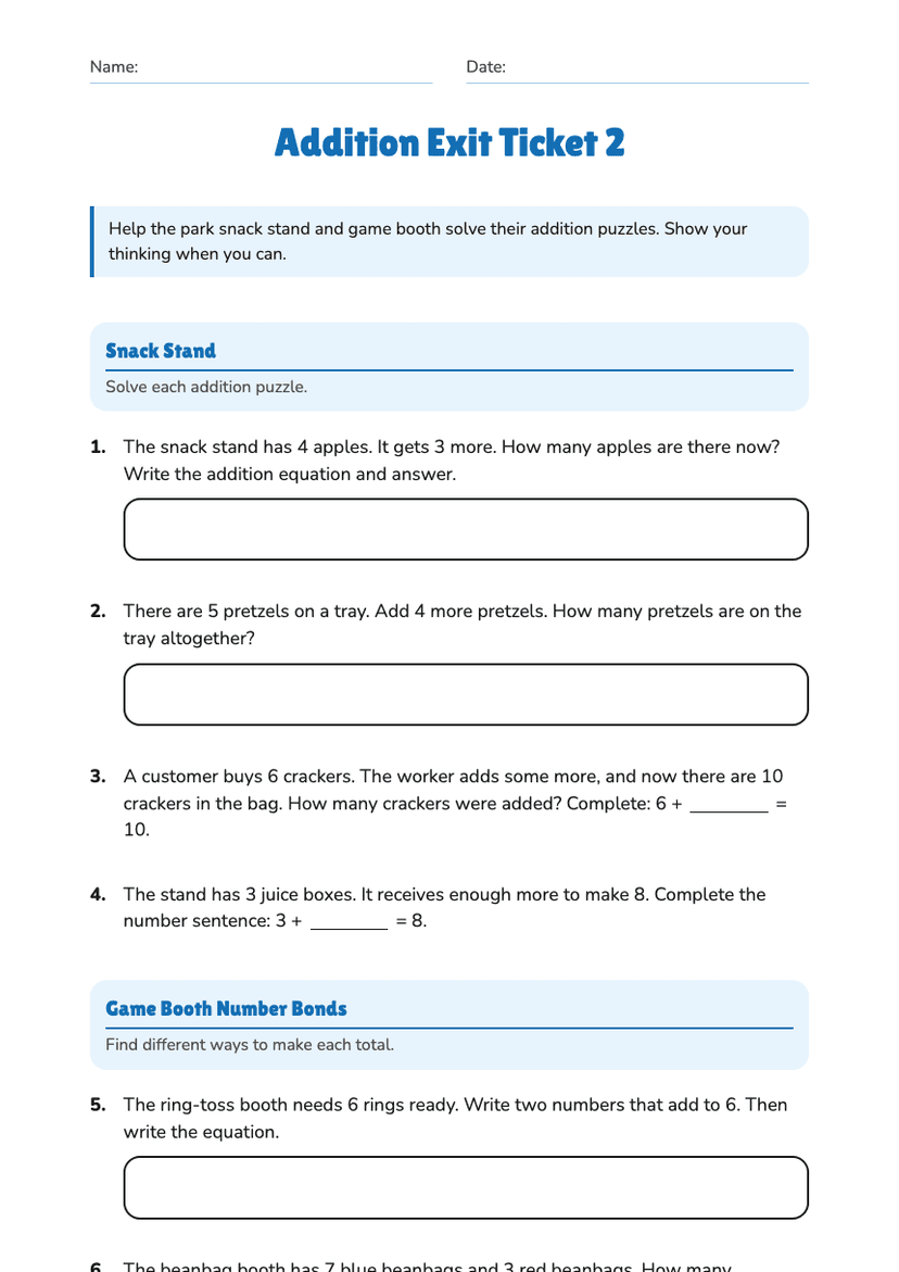 Addition Exit Ticket 2