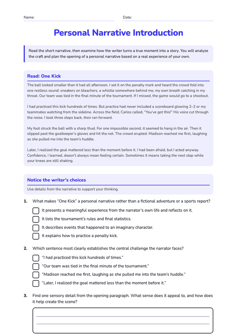 Personal Narrative Introduction