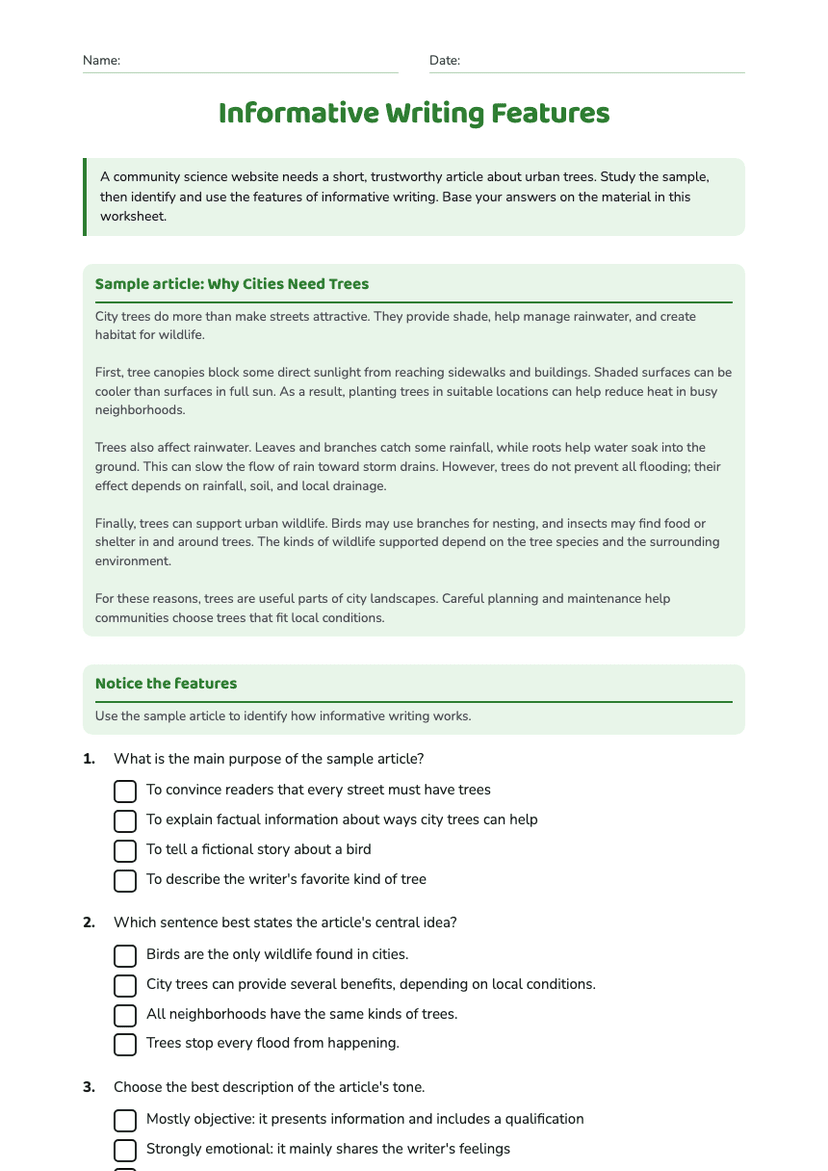Informative Writing Features
