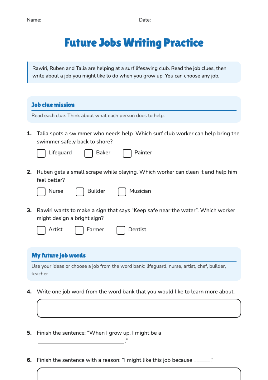 Future Jobs Writing Practice worksheet preview