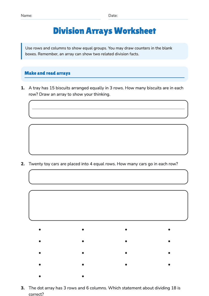 Division Arrays Worksheet