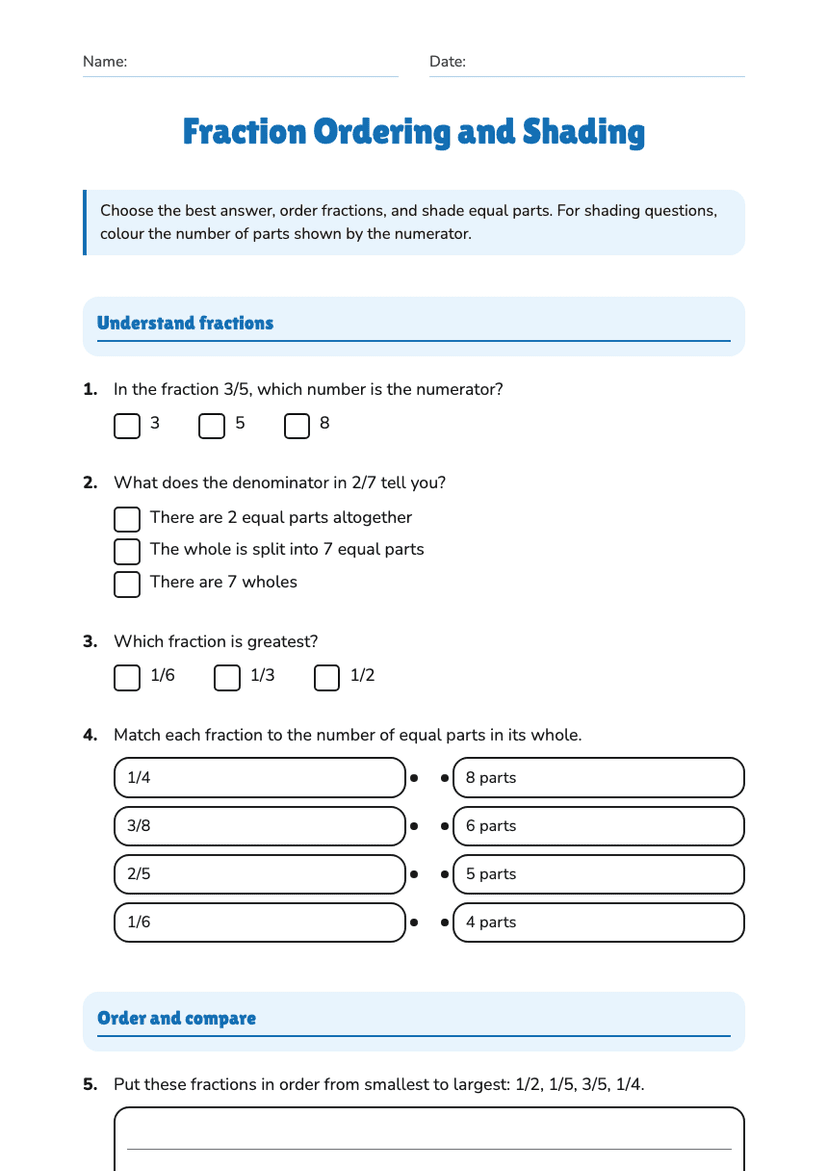 Fraction Ordering and Shading