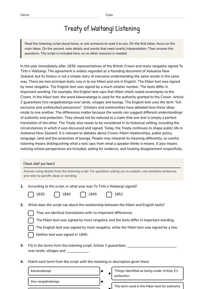 Treaty of Waitangi Listening