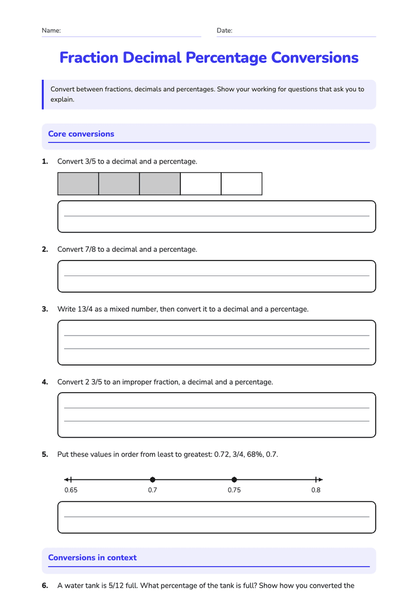 Fraction Decimal Percentage Conversions