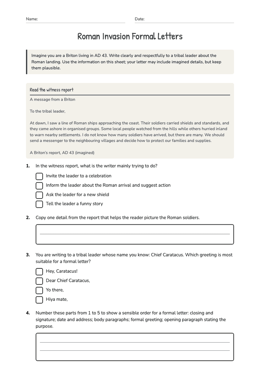 Roman Invasion Formal Letters