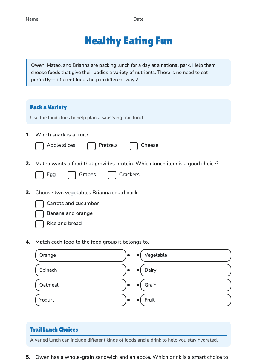 Healthy Eating Fun worksheet preview