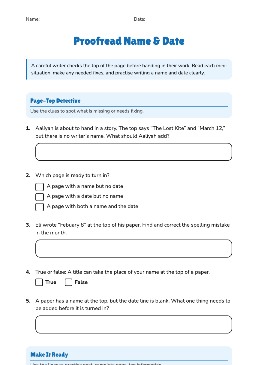 Proofread Name & Date worksheet preview