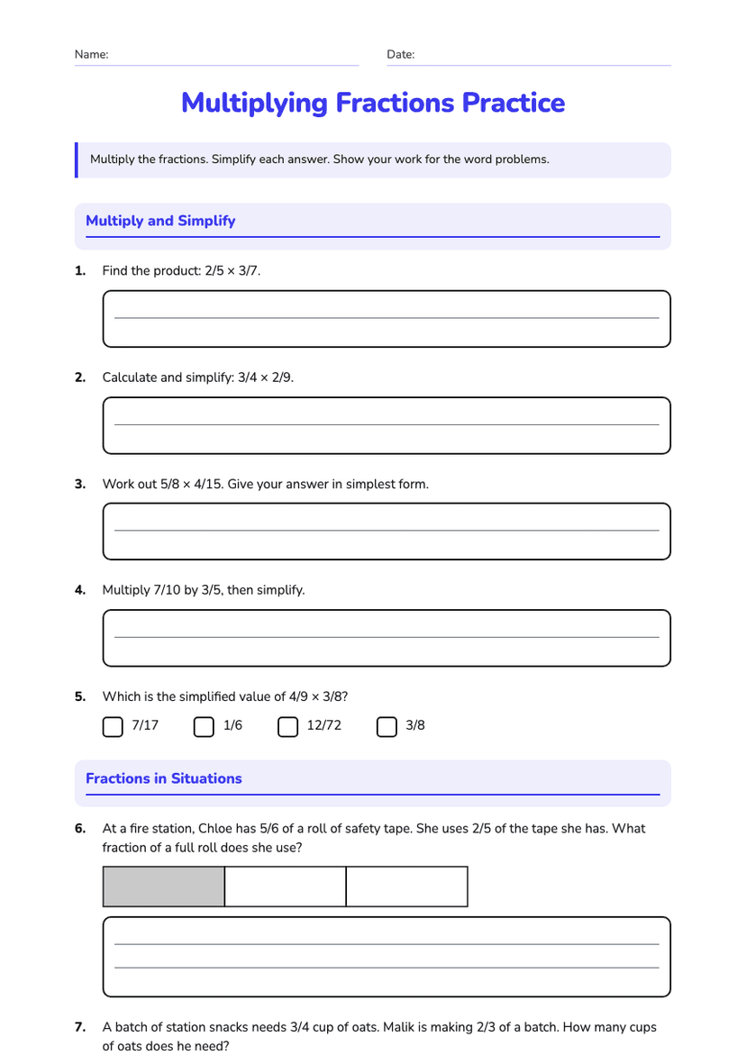 Multiplying Fractions Practice