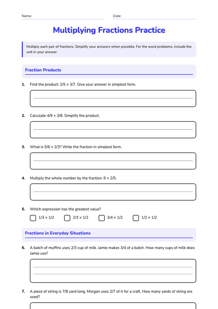 Multiplying Fractions Practice