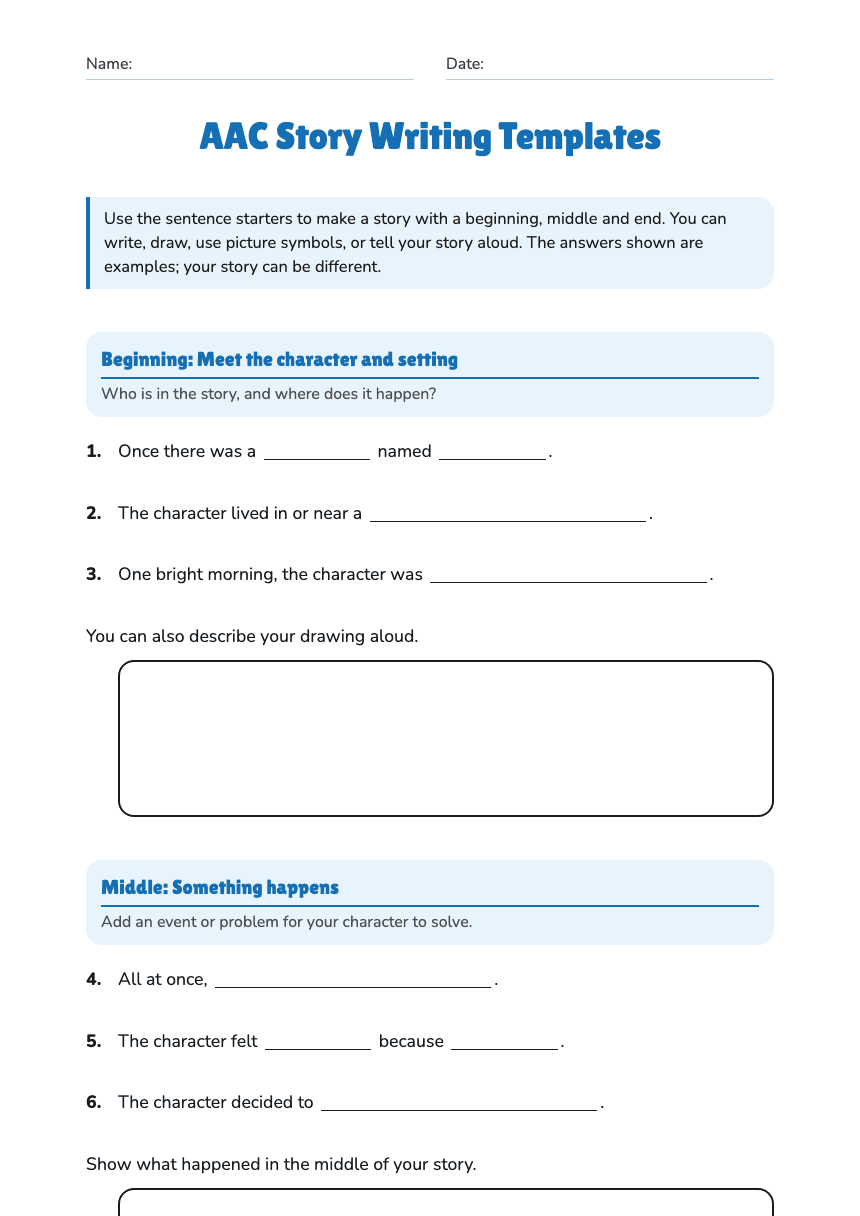 AAC Story Writing Templates worksheet preview