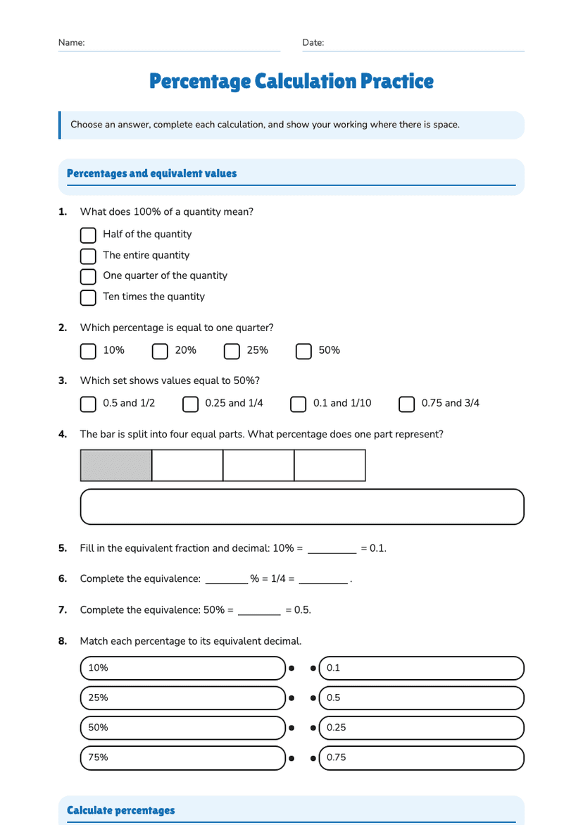 Percentage Calculation Practice