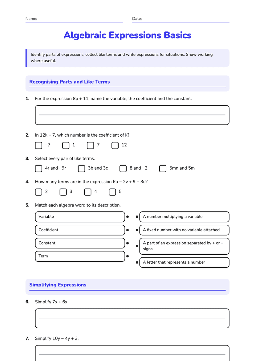 Algebraic Expressions Basics