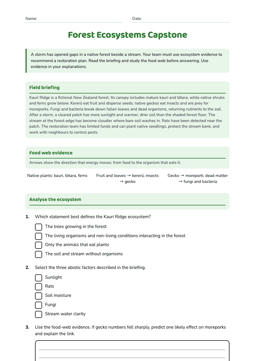 Forest Ecosystems Capstone worksheet preview