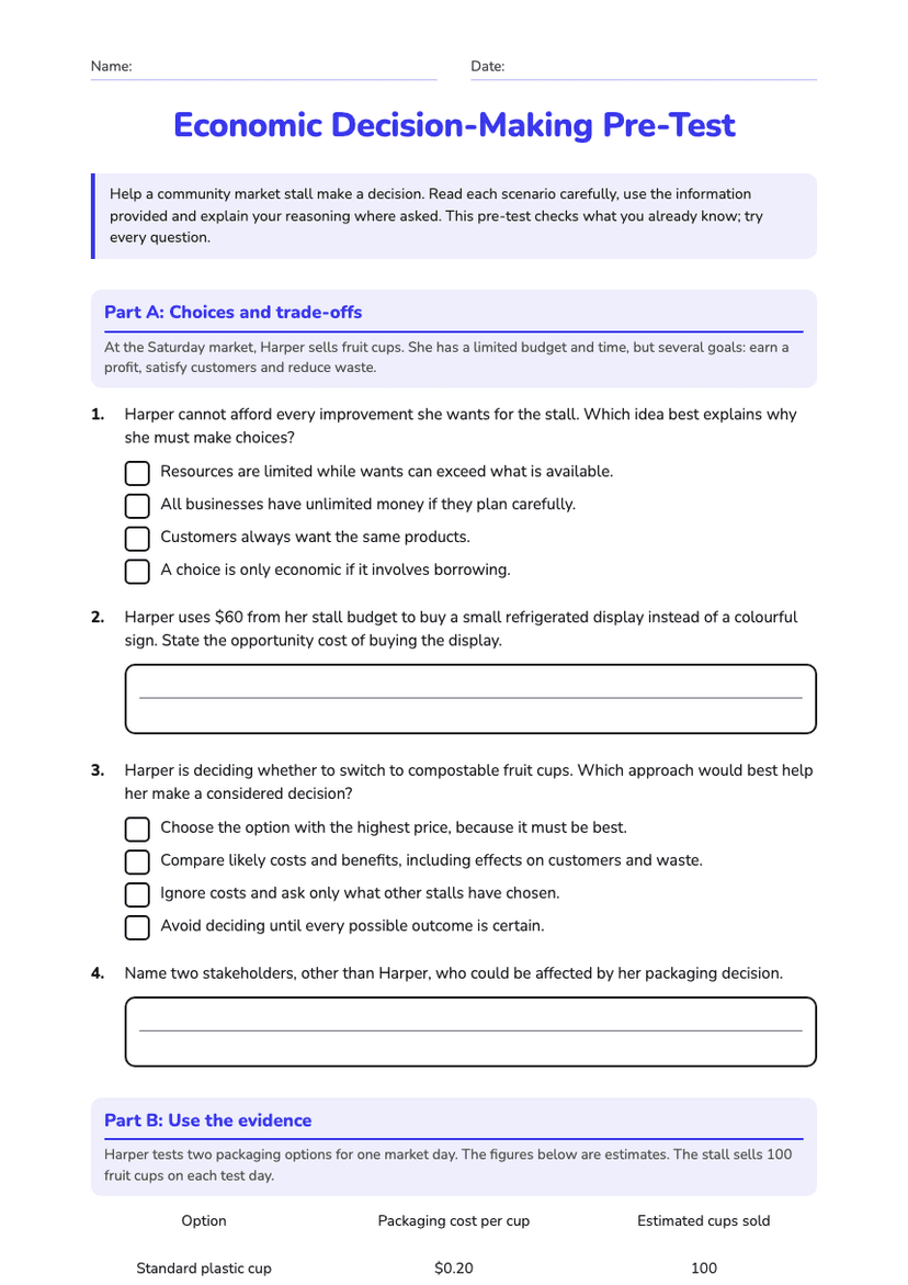 Economic Decision-Making Pre-Test