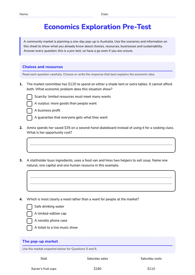 Economics Exploration Pre-Test