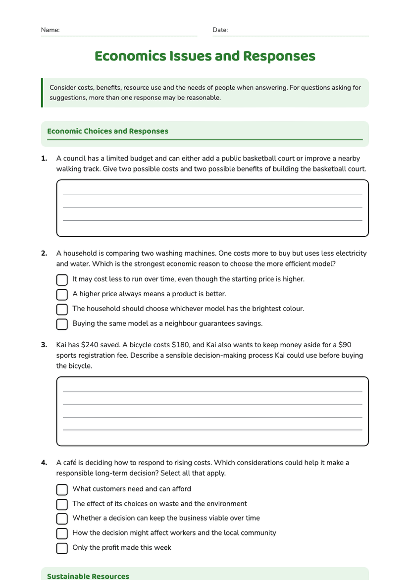 Economics Issues and Responses