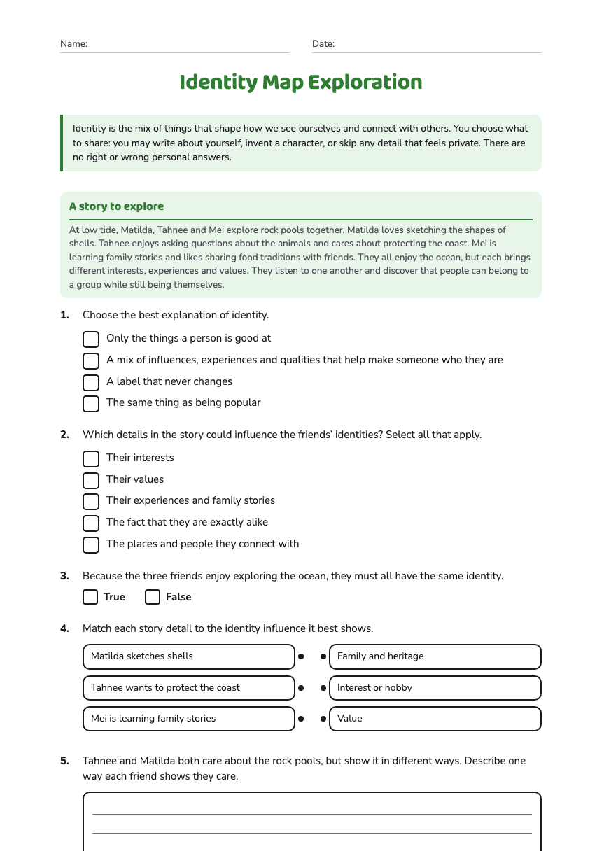 Identity Map Exploration worksheet preview