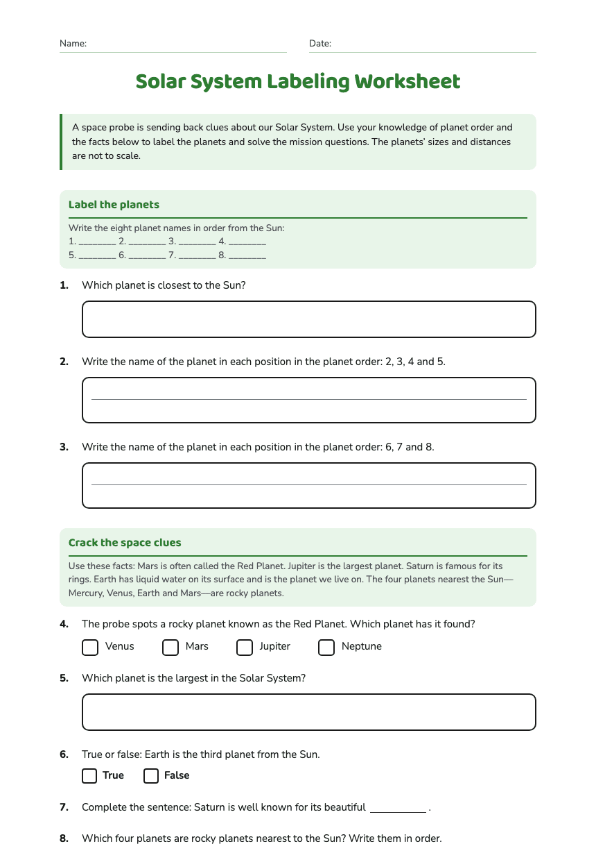 Solar System Labeling Worksheet worksheet preview