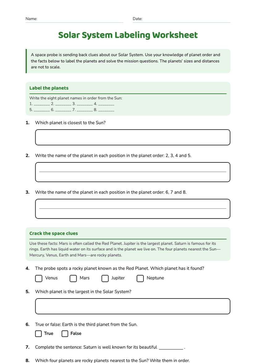 Solar System Labeling Worksheet