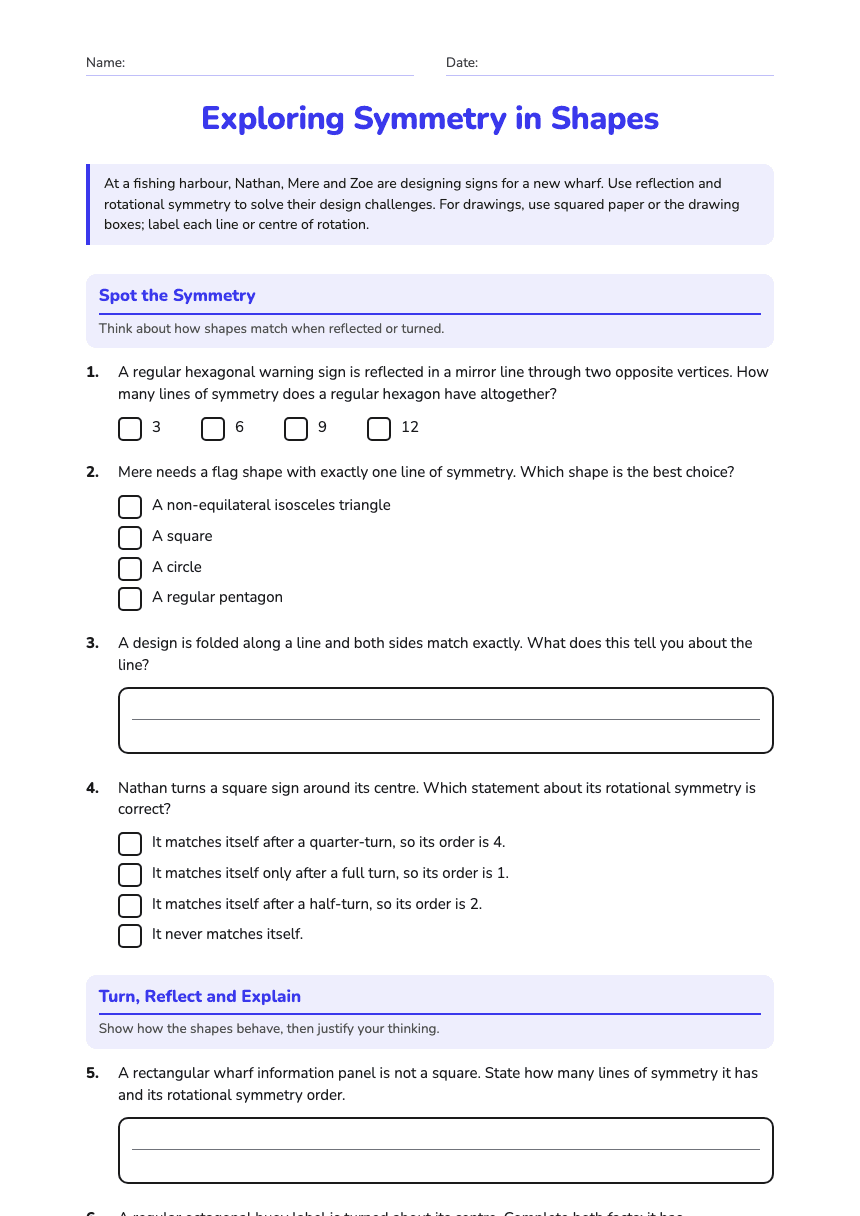 Exploring Symmetry in Shapes worksheet preview