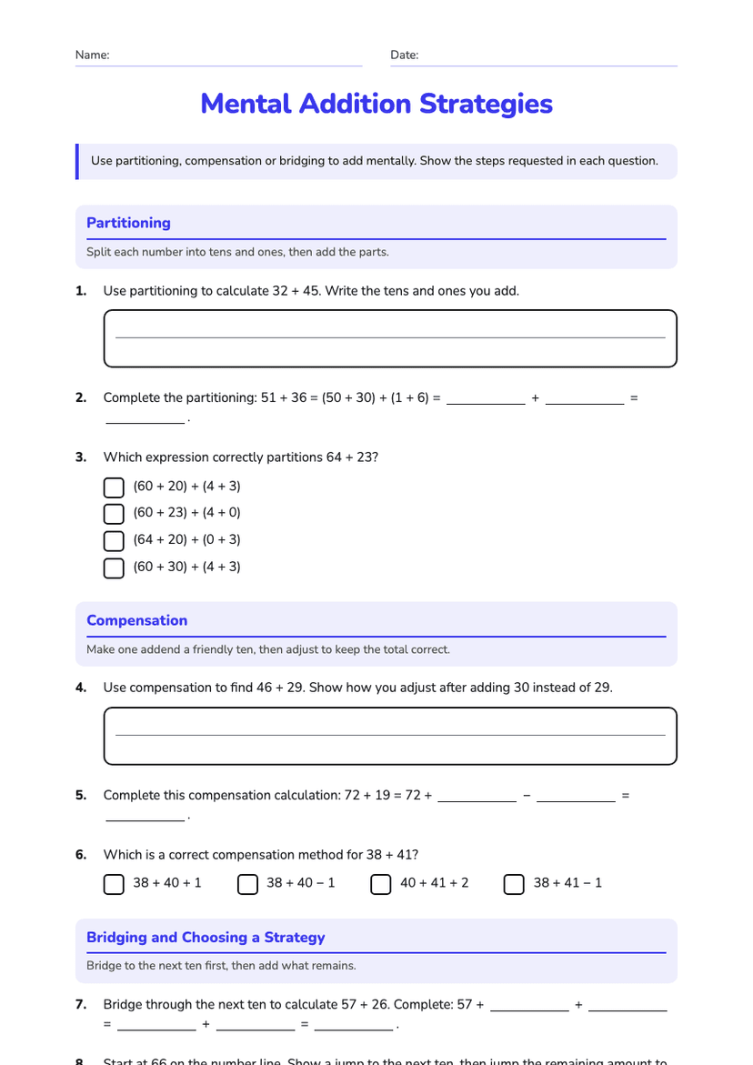 Mental Addition Strategies