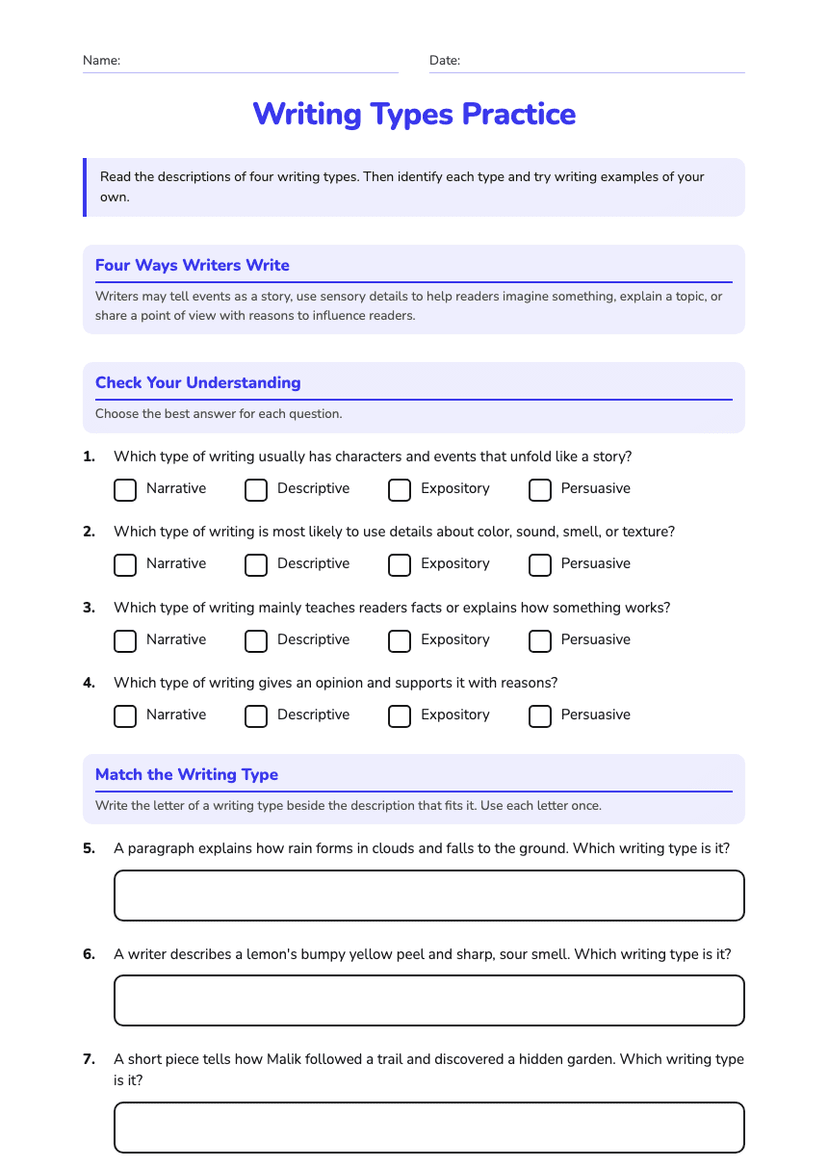 Writing Types Practice