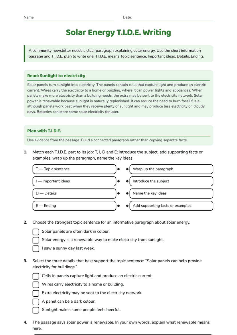 Solar Energy T.I.D.E. Writing