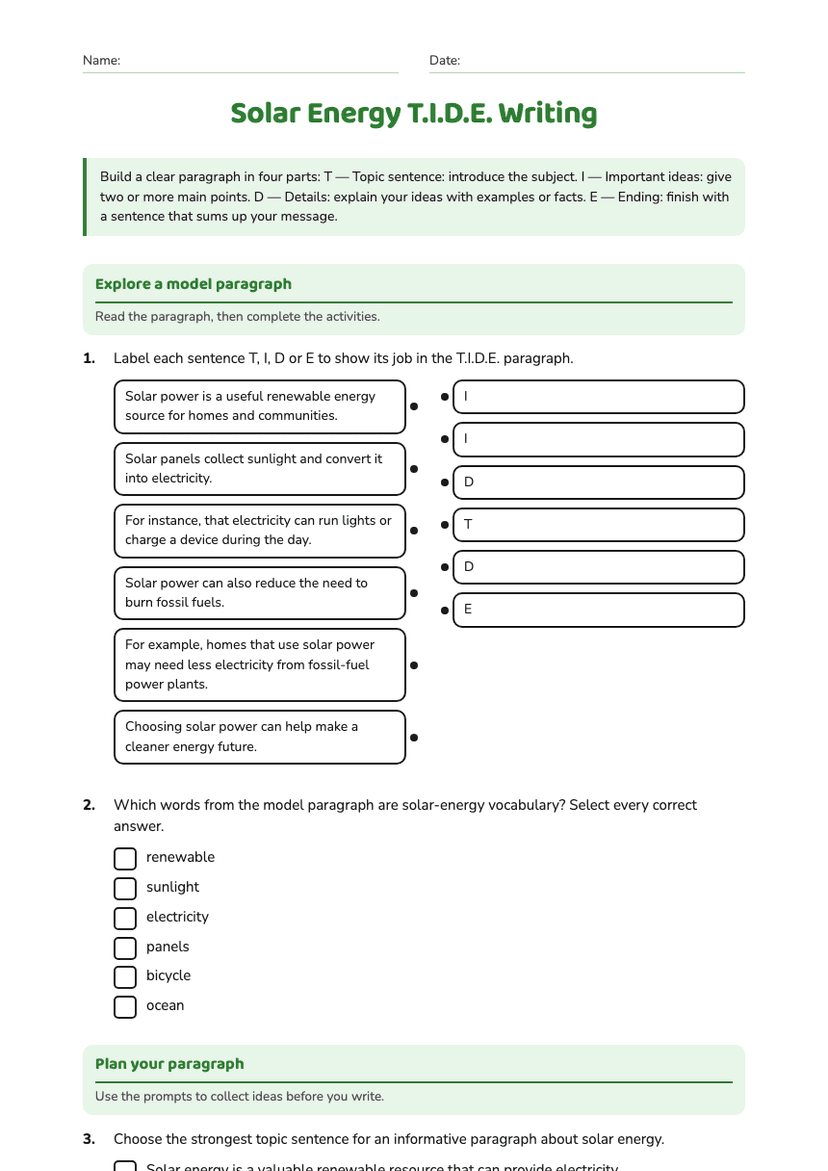 Solar Energy T.I.D.E. Writing