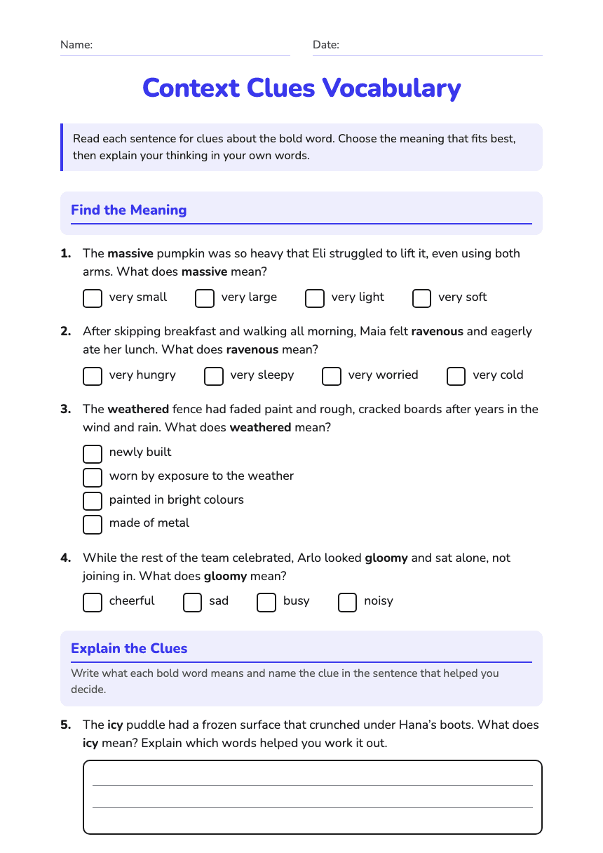 Context Clues Vocabulary worksheet preview