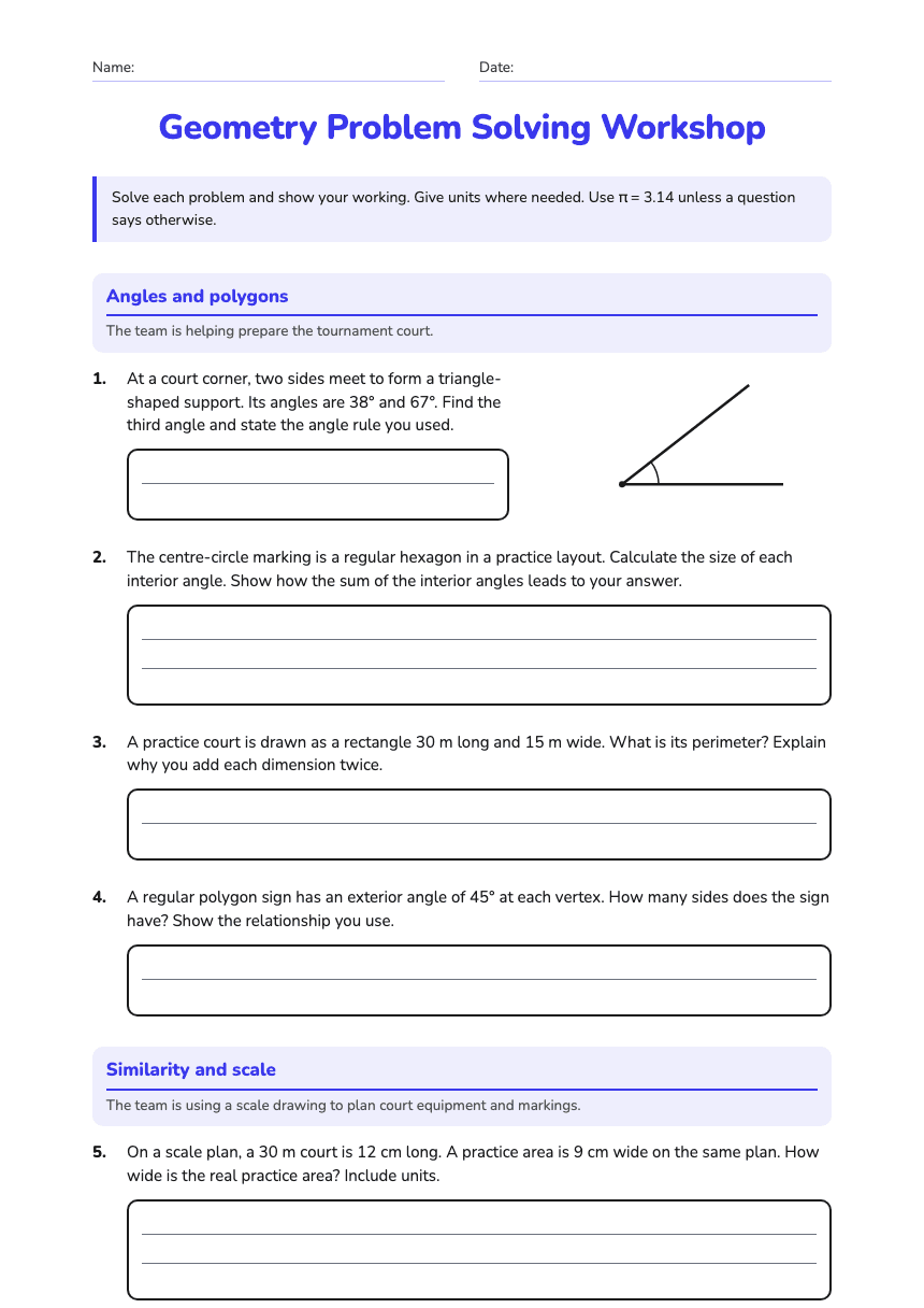 Geometry Problem Solving Workshop worksheet preview