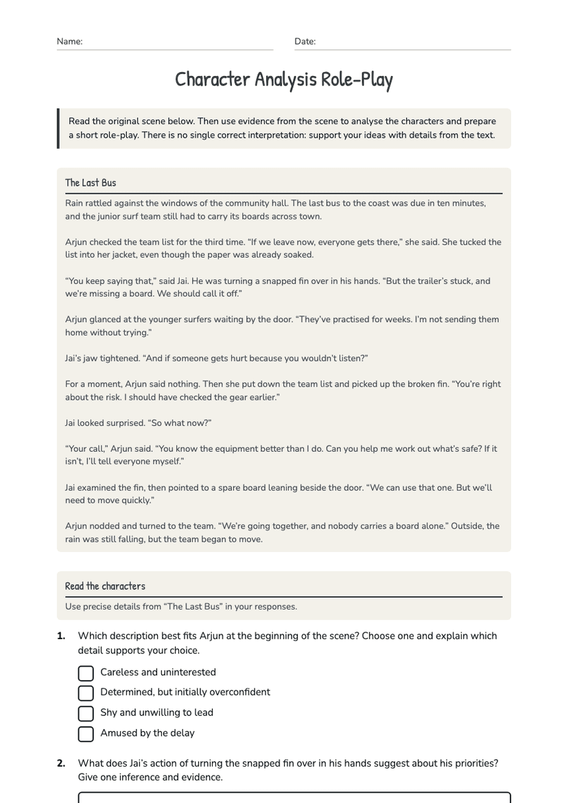 Character Analysis Role-Play