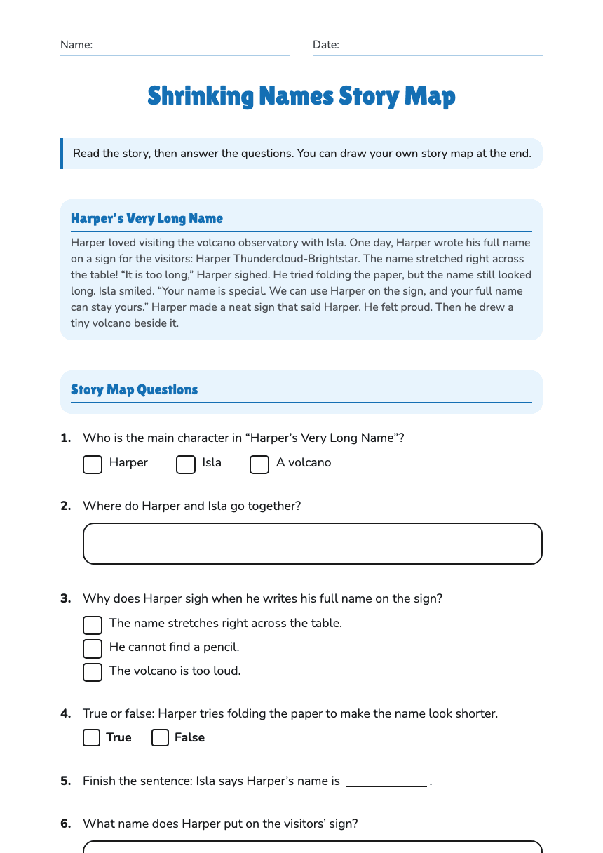 Shrinking Names Story Map worksheet preview