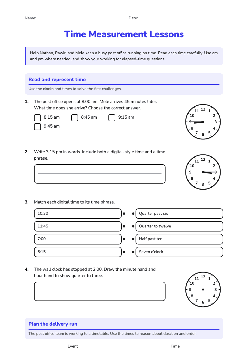 Time Measurement Lessons worksheet preview