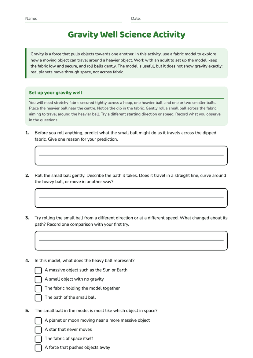 Gravity Well Science Activity
