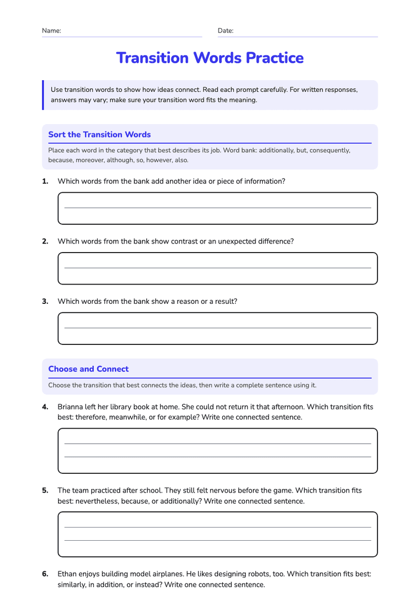 Transition Words Practice