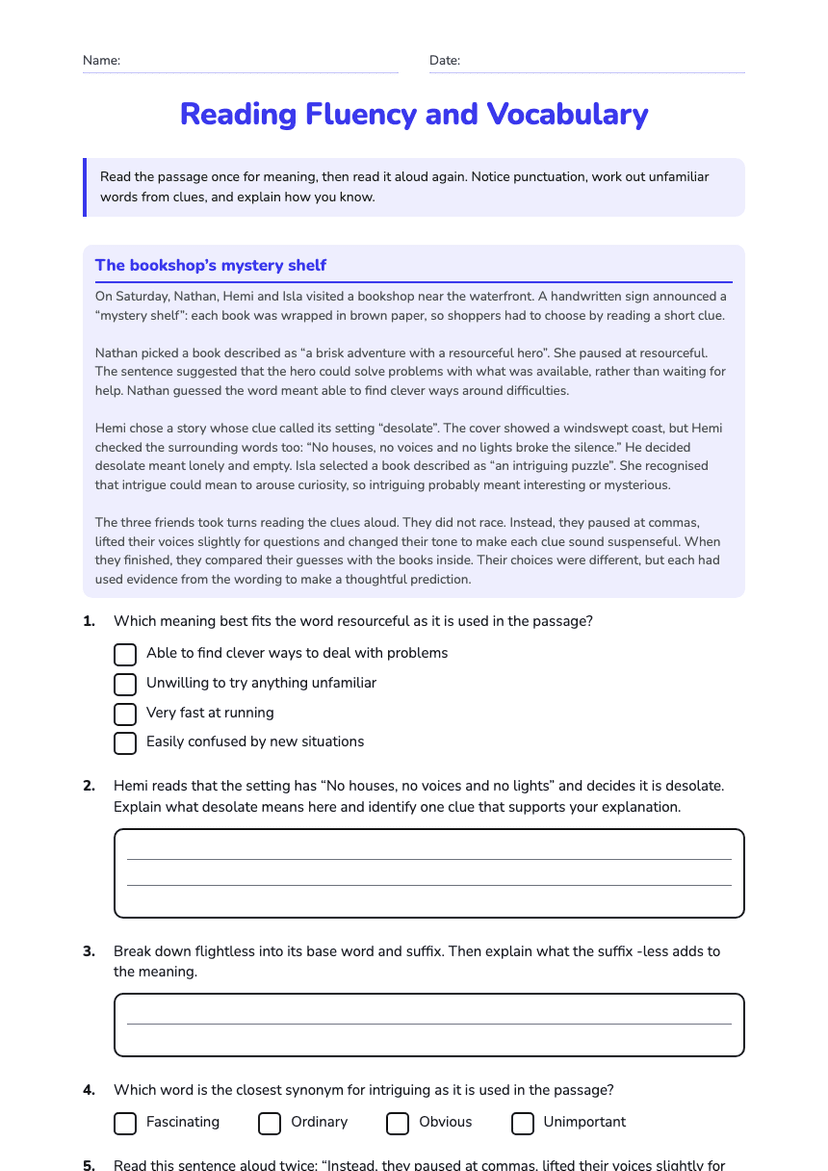 Reading Fluency and Vocabulary