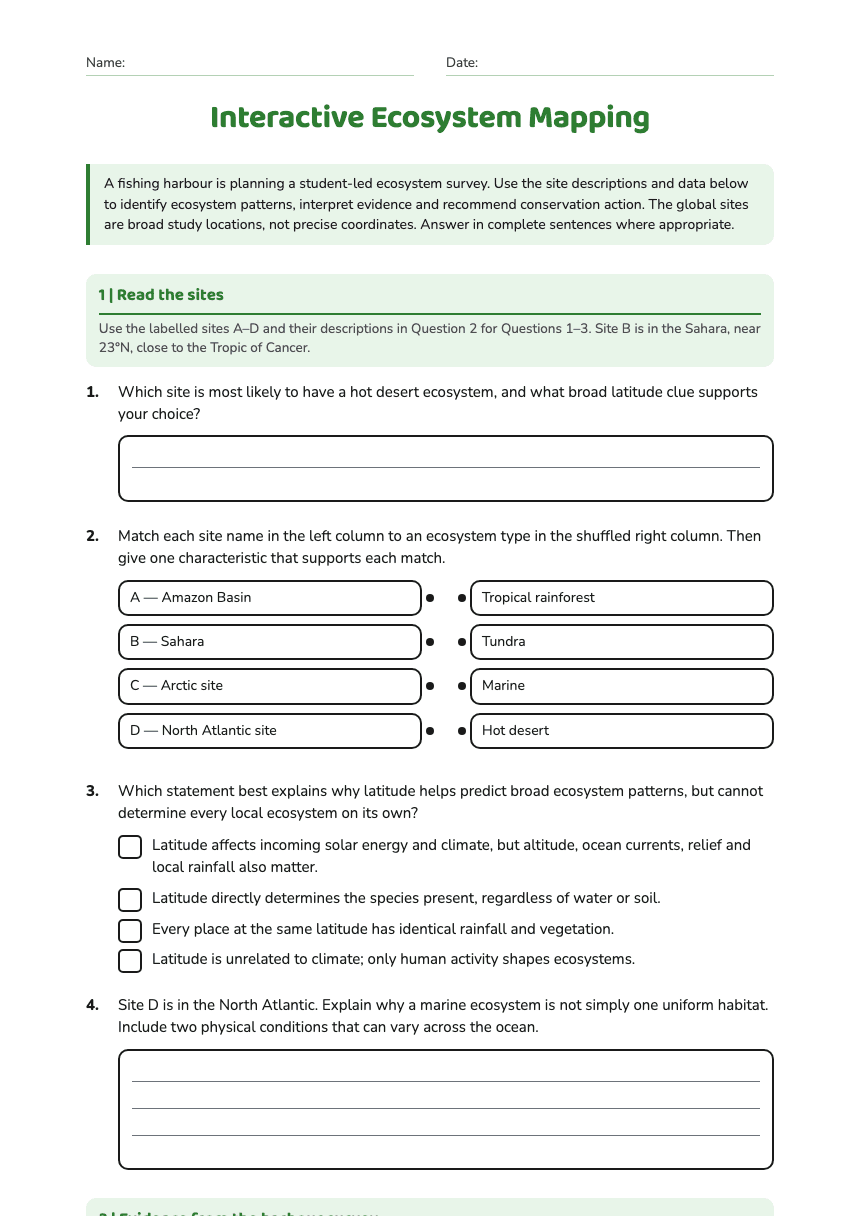 Interactive Ecosystem Mapping worksheet preview