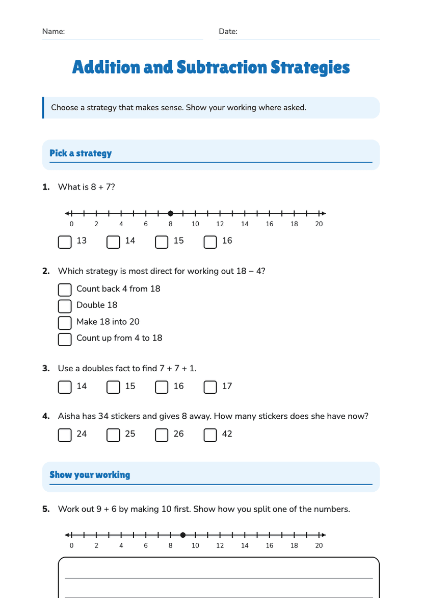 Addition and Subtraction Strategies