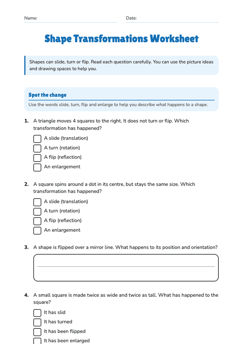 Shape Transformations Worksheet