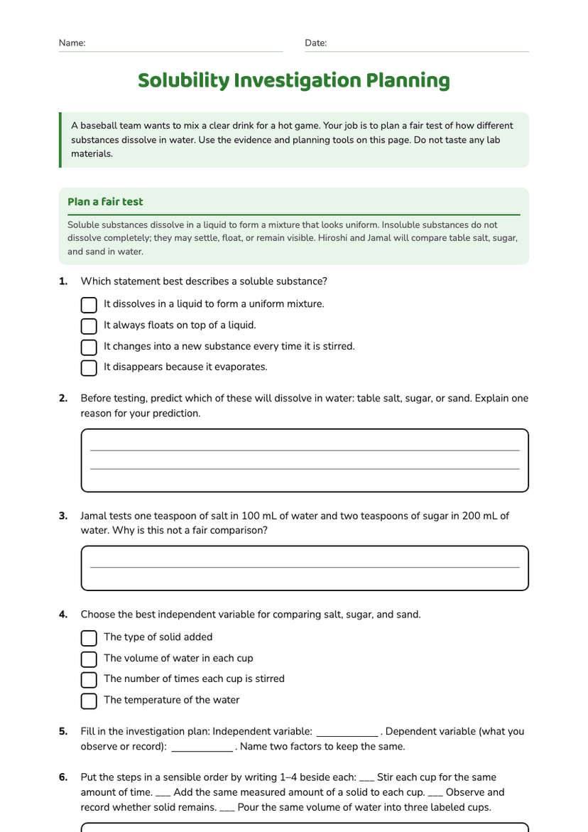 Solubility Investigation Planning